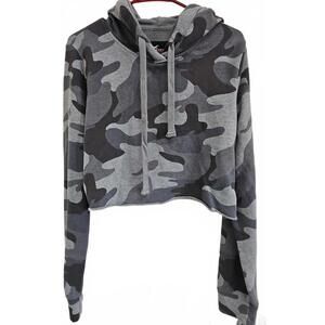 Hollister Gray Camo Cropped Hoodie